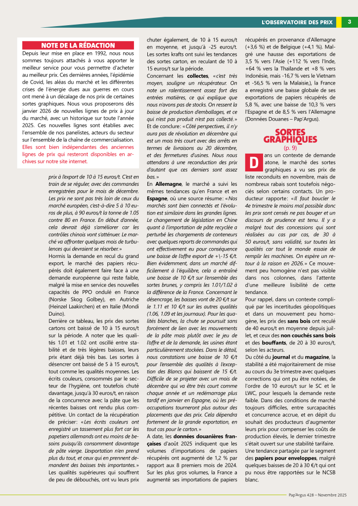 Pap Argus, Magazine sur les march&eacute;s des papiers et cartons