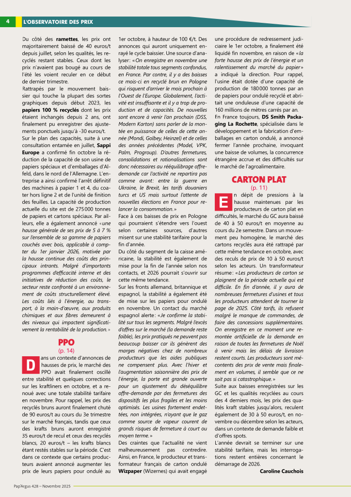 Pap Argus, Magazine sur les march&eacute;s des papiers et cartons