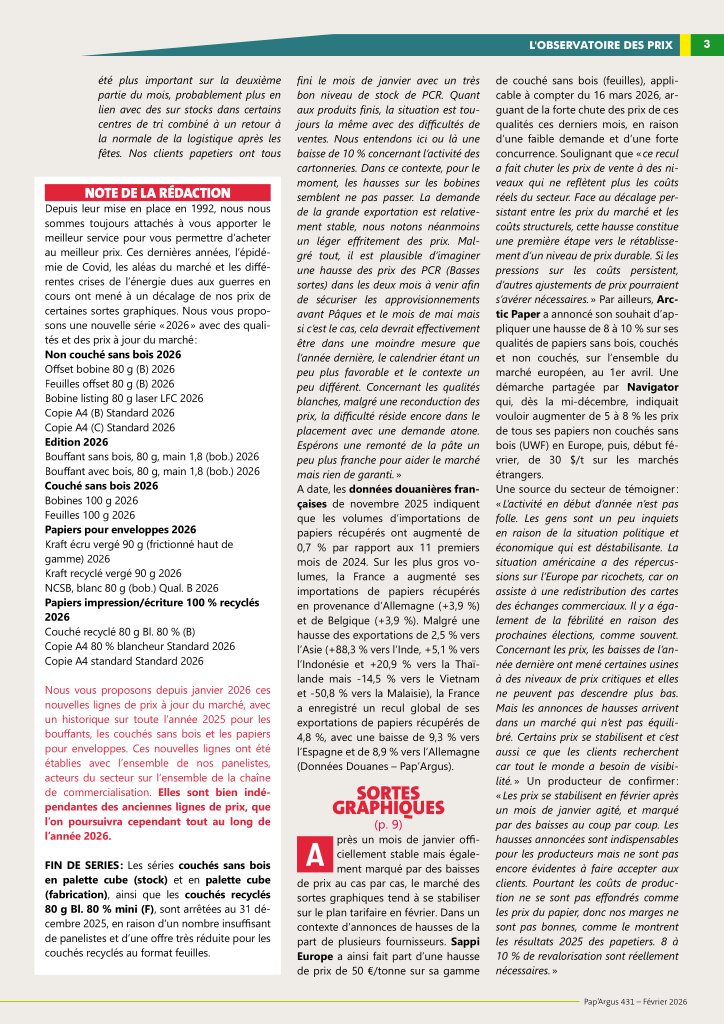 Pap Argus, Magazine sur les march&eacute;s des papiers et cartons
