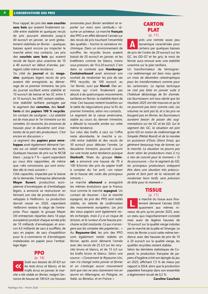 Pap Argus, Magazine sur les march&eacute;s des papiers et cartons