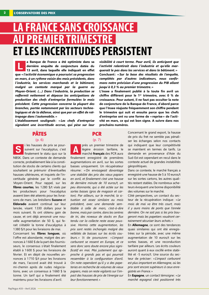 Pap Argus, Magazine sur les march&eacute;s des papiers et cartons