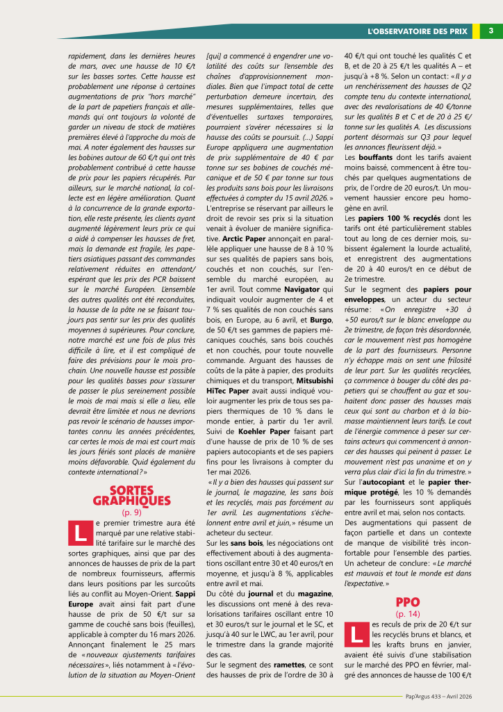 Pap Argus, Magazine sur les march&eacute;s des papiers et cartons
