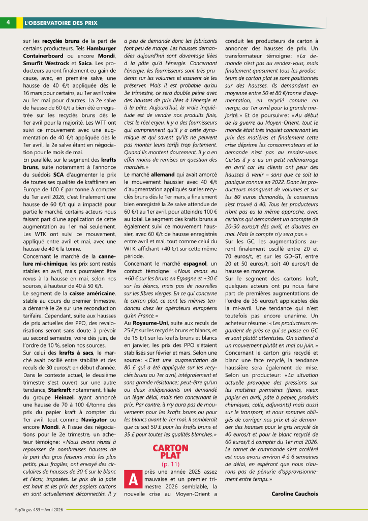 Pap Argus, Magazine sur les march&eacute;s des papiers et cartons